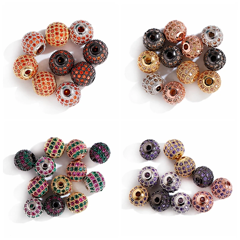 

Shiny Cubic Zirconia Round Spacer Beads 8mm High Quality Disco Ball Beads Charms Gold Copper Beads for Jewelry Accessories