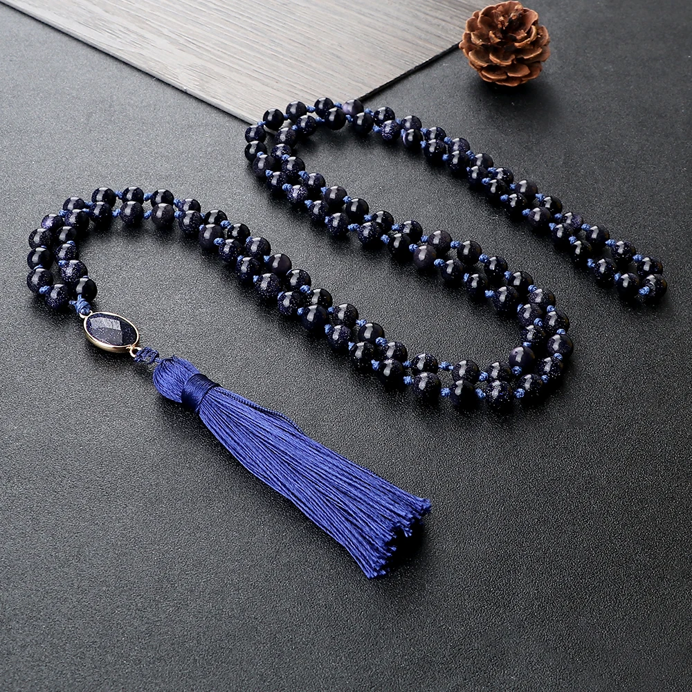 Ожерелье из натурального песчаника 8 мм синее золото каменные бусины 108 мала