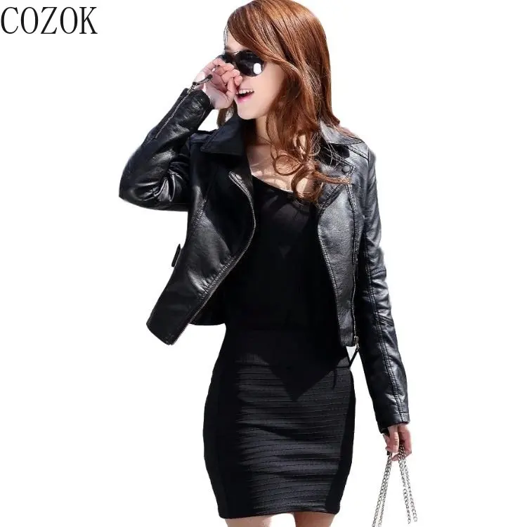 2022 Autumn New Korean Style Women's Leather Top Women's Short Slim Jacket Motorcycle Clothing Leather Jacket enlarge