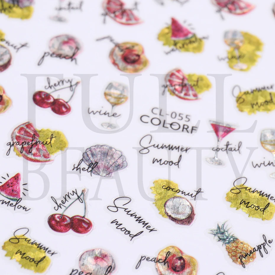 3D Милые Фрукты Наклейка Для Ногтей Арбуз Ананас Папайя Дракон Киви Вишня Лето