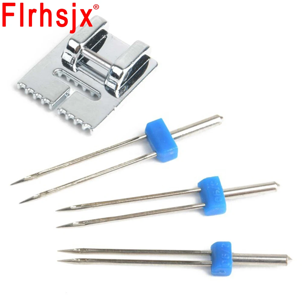 

4pcs/set Double Twin Needles Wrinkled Sewing Presser Foot Multifuctional Fittings for Sewing Machine Size 2/90 3/90 4/90