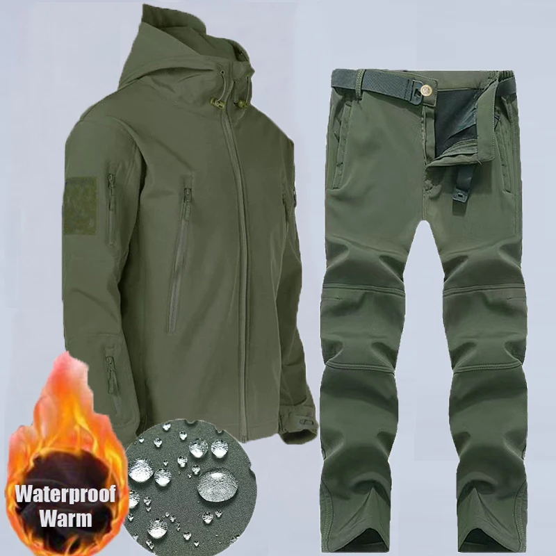 

Army SoftShell Tactical Waterproof Jackets Men Hood Coat Military Combat Tracksuit Fishing Hiking Camping Climbing Pant Trousers