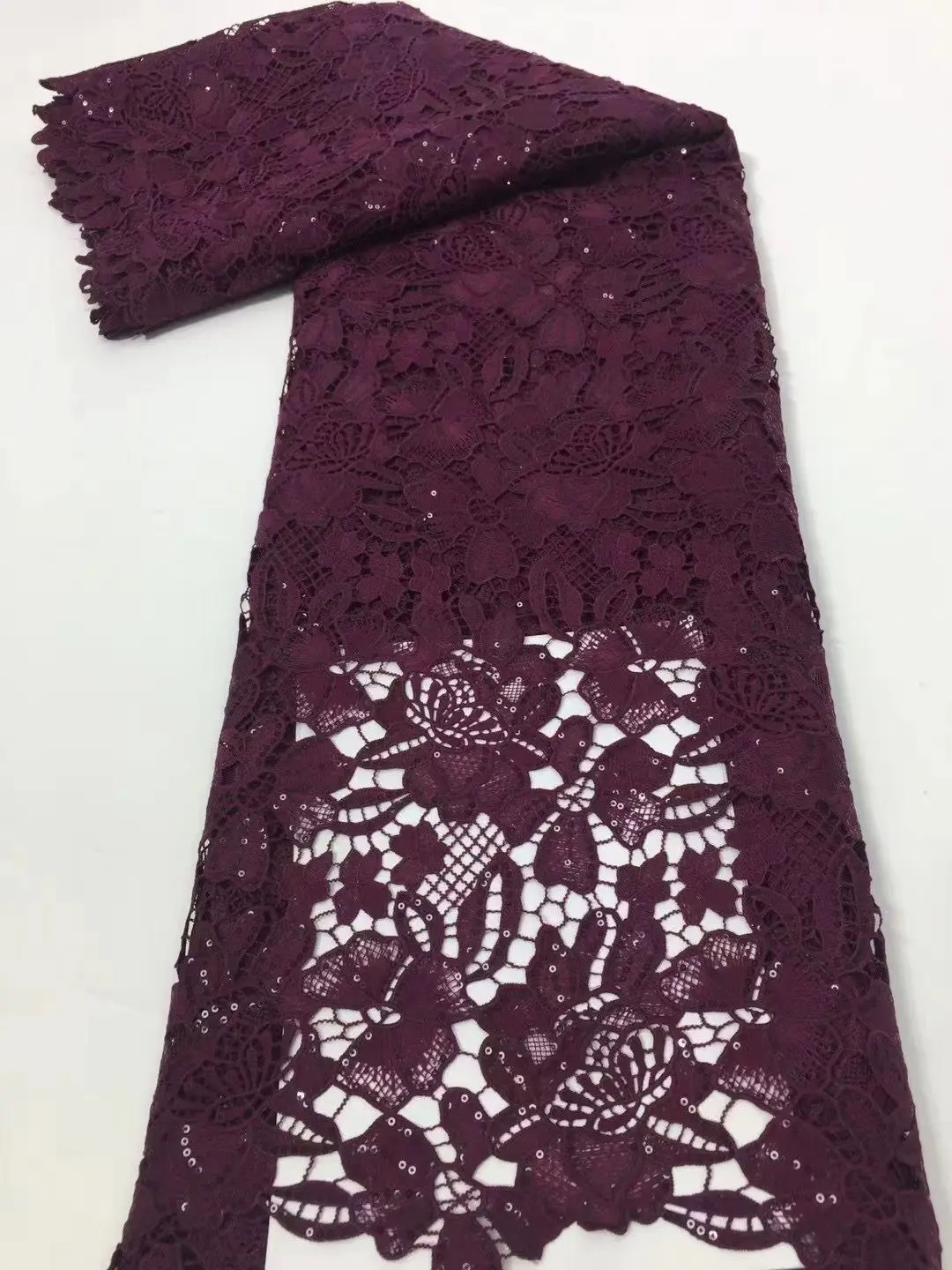 

Hot Sale African Cord Lace Fabric High Quality Water Soluble Nigerian Guipure Cord Lace For Wedding