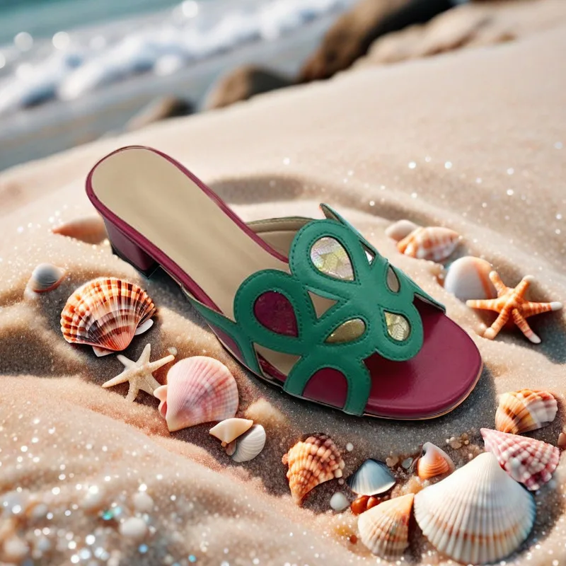 Босоножки женские на низком каблуке роскошные сандалии с украшением в виде