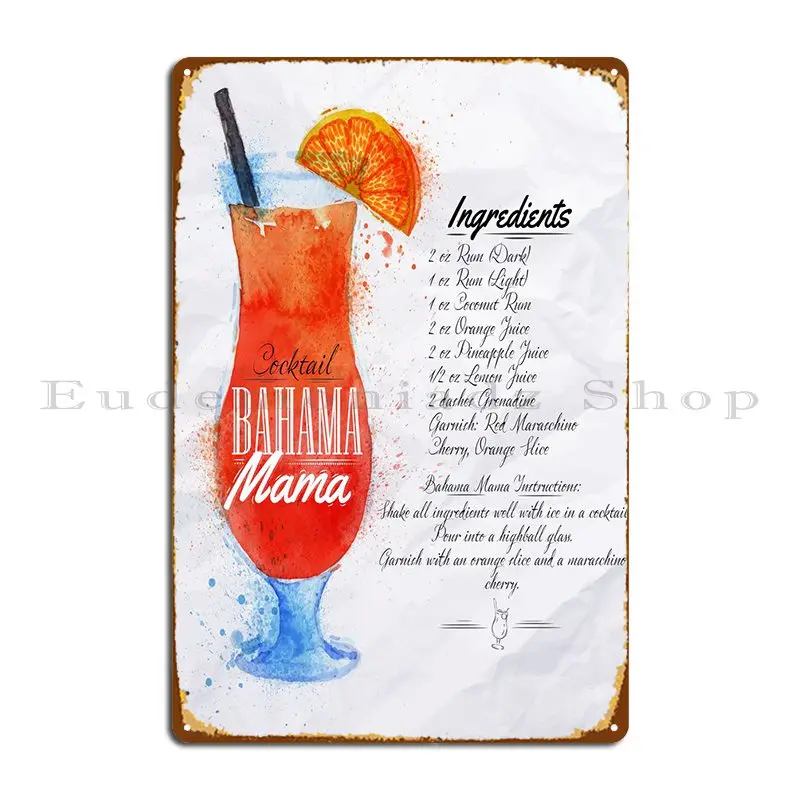 

Bahama Mama Cocktail Metal Plaque Wall Cave Club Cave Customize Vintage Tin Sign Poster
