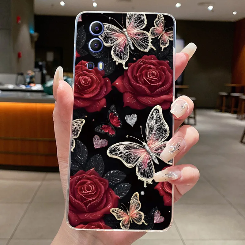 Чехол для Vivo Y52 5G V2053, задняя крышка для Vivo Y72 5G V2041, эстетичный модный чехол с бабочками и цветами, прозрачный силиконовый мягкий чехол из ТПУ для телефона (art.: 3920d83cd3ad3) - 3920d83cd3ad3