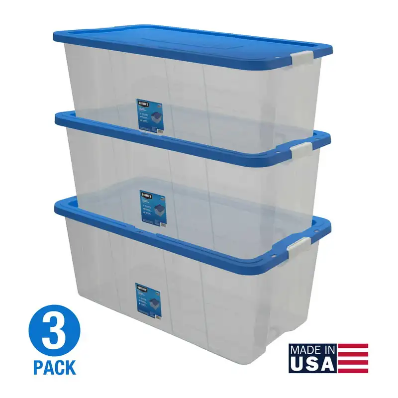

Quart Latching Plastic Storage Bin Container, Clear, Set of 3