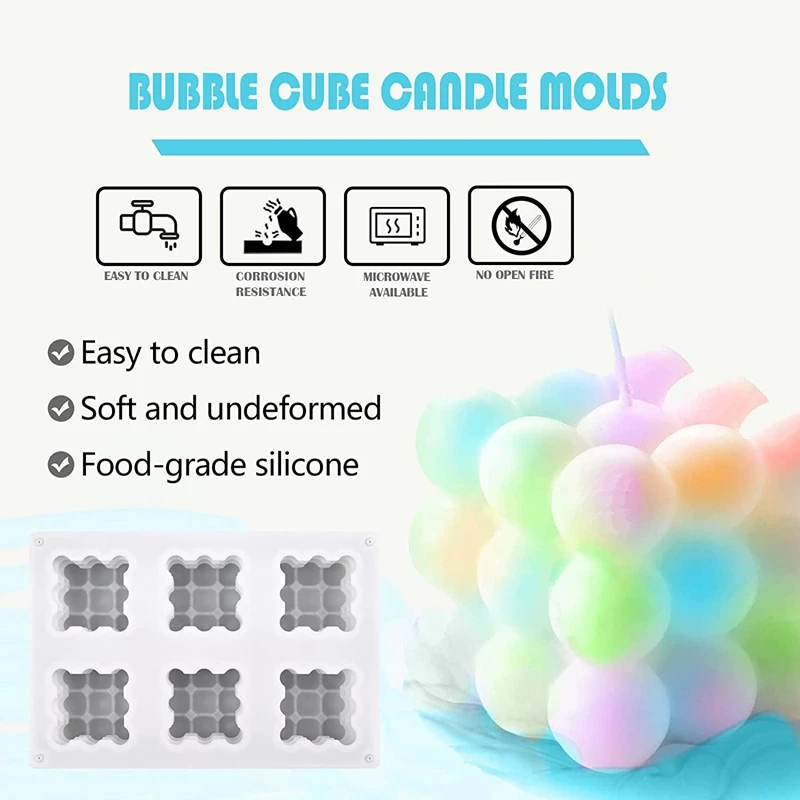Promotion! 3D Bubble Candle Mold - 6 Cavity Cube Silicone For Candles Soap Making Cake |