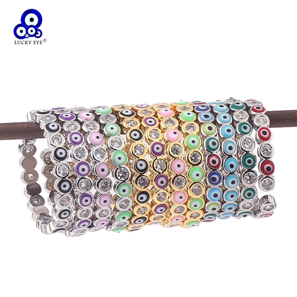 

Lucky Eye Colorful Turkish Evil Eye Open Ring Adjustable Round Zircon Ring for Women Girls Men Party Fashion Jewelry LE1077