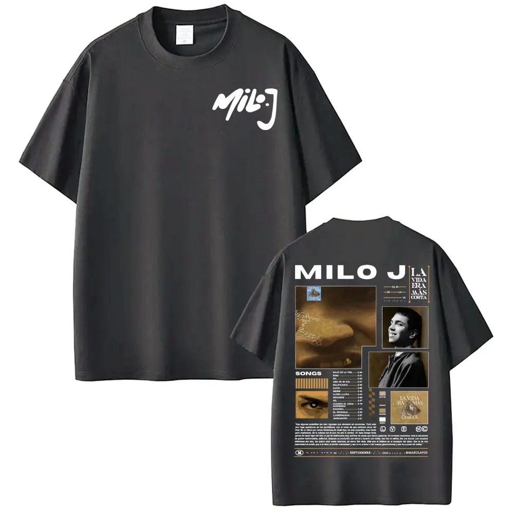 Фото Рэпер Milo J Music Album 2025 Tour Merch Футболки Хип-хоп Harajuku Уличная футболка Мужчины Женщины Повседневная хлопковая футболка большого размера №3