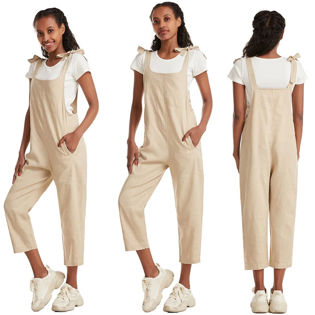 

Womens Cotton Fashion Solid Color Overalls Casual Jumpsuits Romper