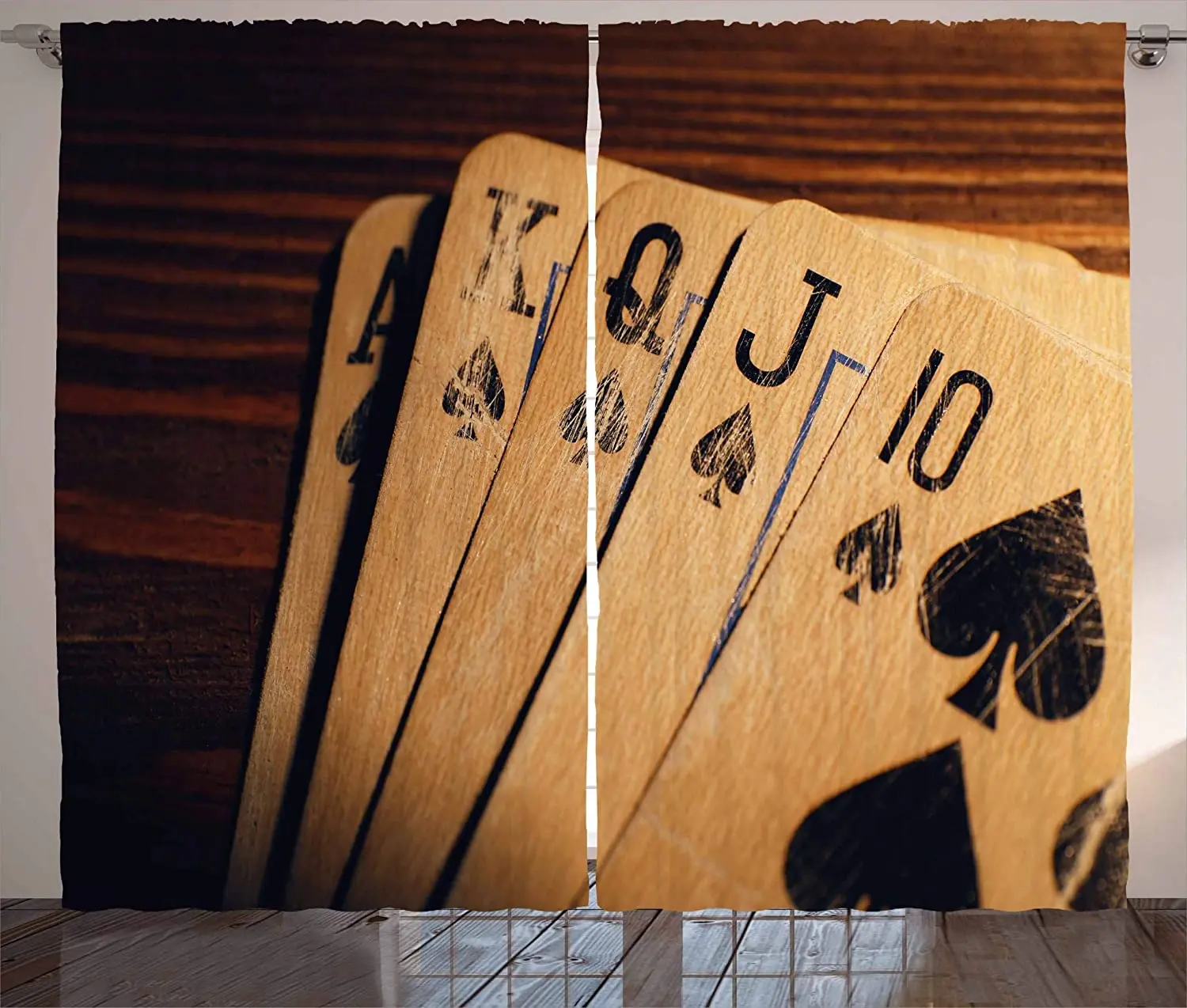 

Retro Damaged Old Cards on a Wooden Table Curtains for Living Room Close Up Cabinet Decoration Bedroom Shade Curtain
