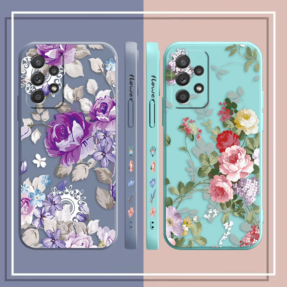 Case For Samsung Galaxy A91 A14 A73 A72 A71 A53 A52 A51 A42 A33 A32 A22 A21S A715F A52S A22S 4G 5G Case Pretty Purple Flowers