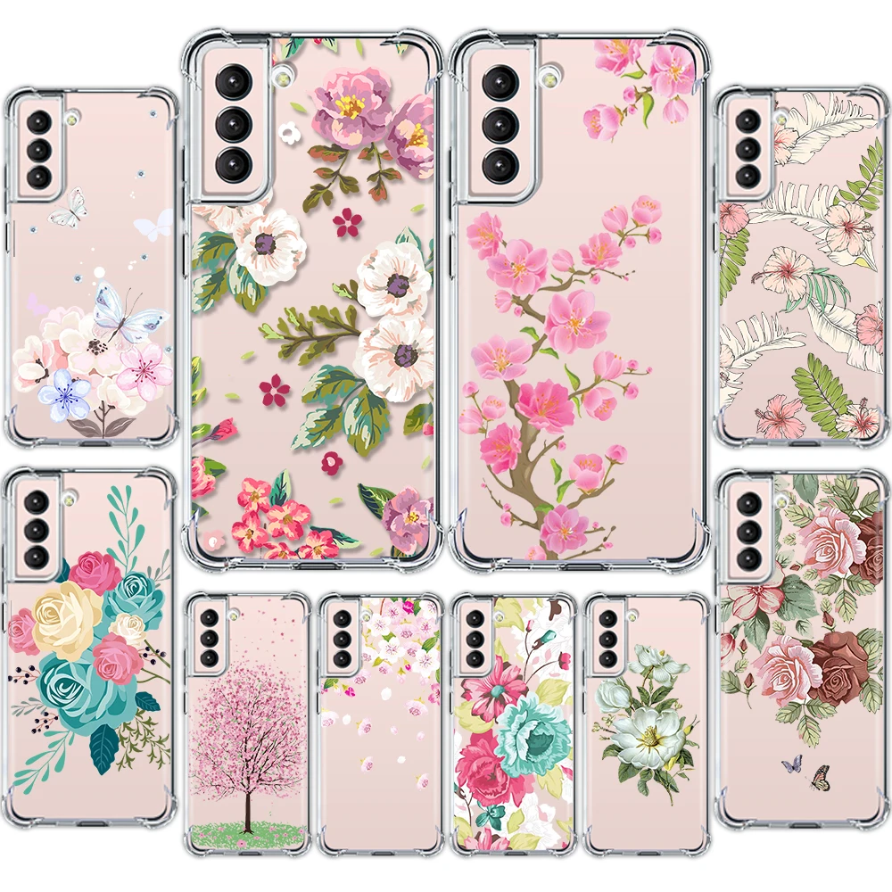 

Stylish cartoon luxury purple flower phone case For Samsung Galaxy S 10 20 30 21 22 PLUS ULTRA FE TPU transparent soft shell