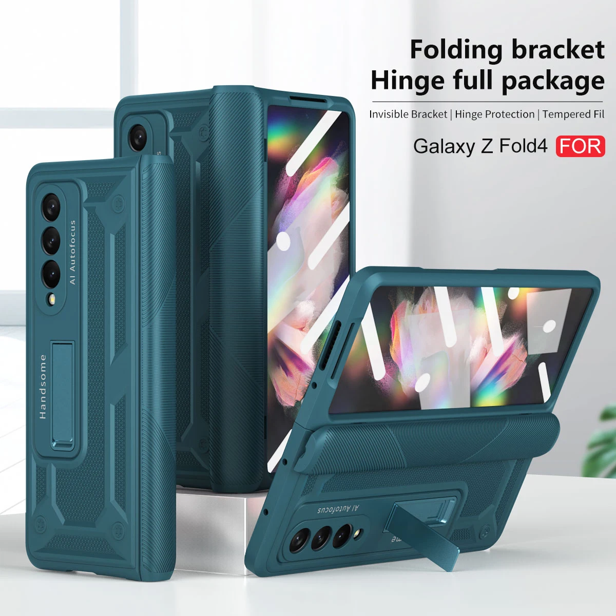 

For Samsung Galaxy Z Fold 4 Case Fold3 Fold4 5G Hinge Full Coverage Phone Case with Tempered Glass Film Bracket Anti-fall Shell