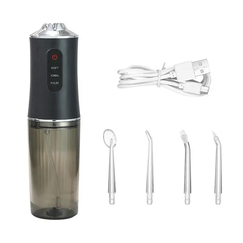 

Portable Oral Irrigator Water Jet Flosser Electric Tooth Cleaning Device Rechargeable Water Pick Mouth Washing 200ML 4 Nozzles