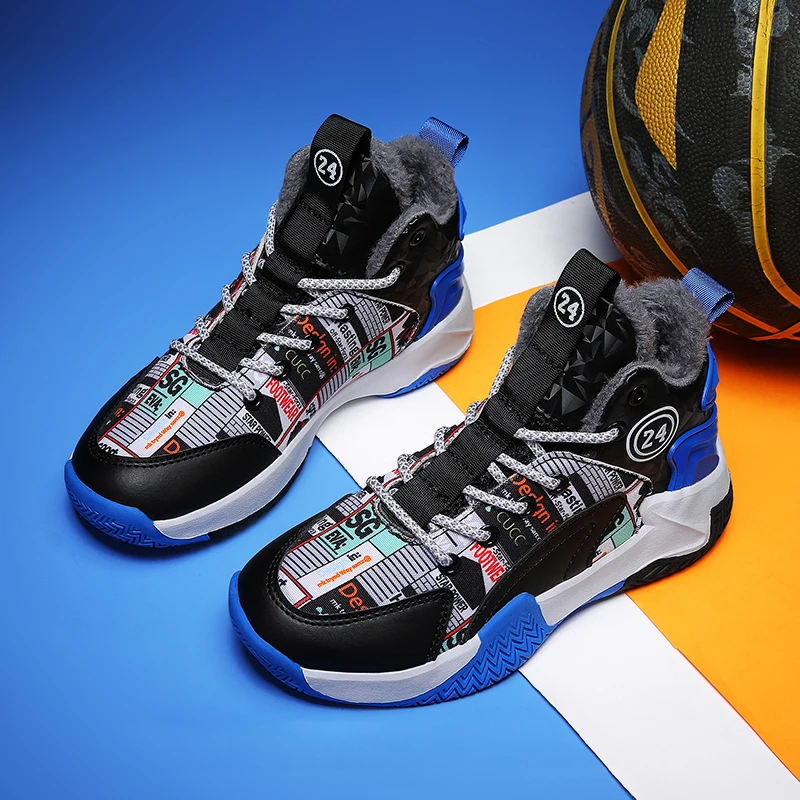 2022 Winter Plush New Children's Basketball Shoes Fashionable Comfortable Breathable Boys and Girls' Casual Sports Shoes