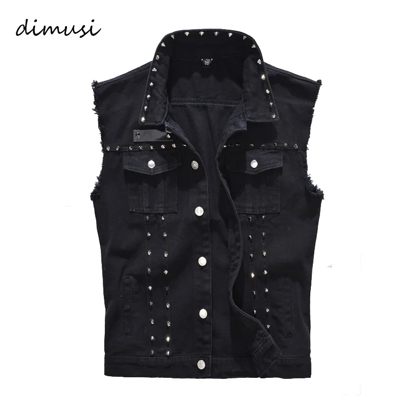

Spring Autumn Mens Vest Vintage Denim Jeans Vest Male Black Sleeveless Jackets Men Rivet Hole Jeans Waistcoats 5XL,TA338
