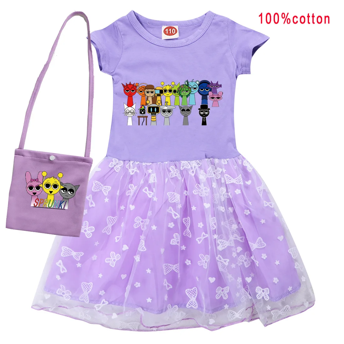 Popular game Sprunki Dress Kids Summer Lace Casual Dresses Baby Girls Super Clothes Children Wedding Party Princess Vestidos