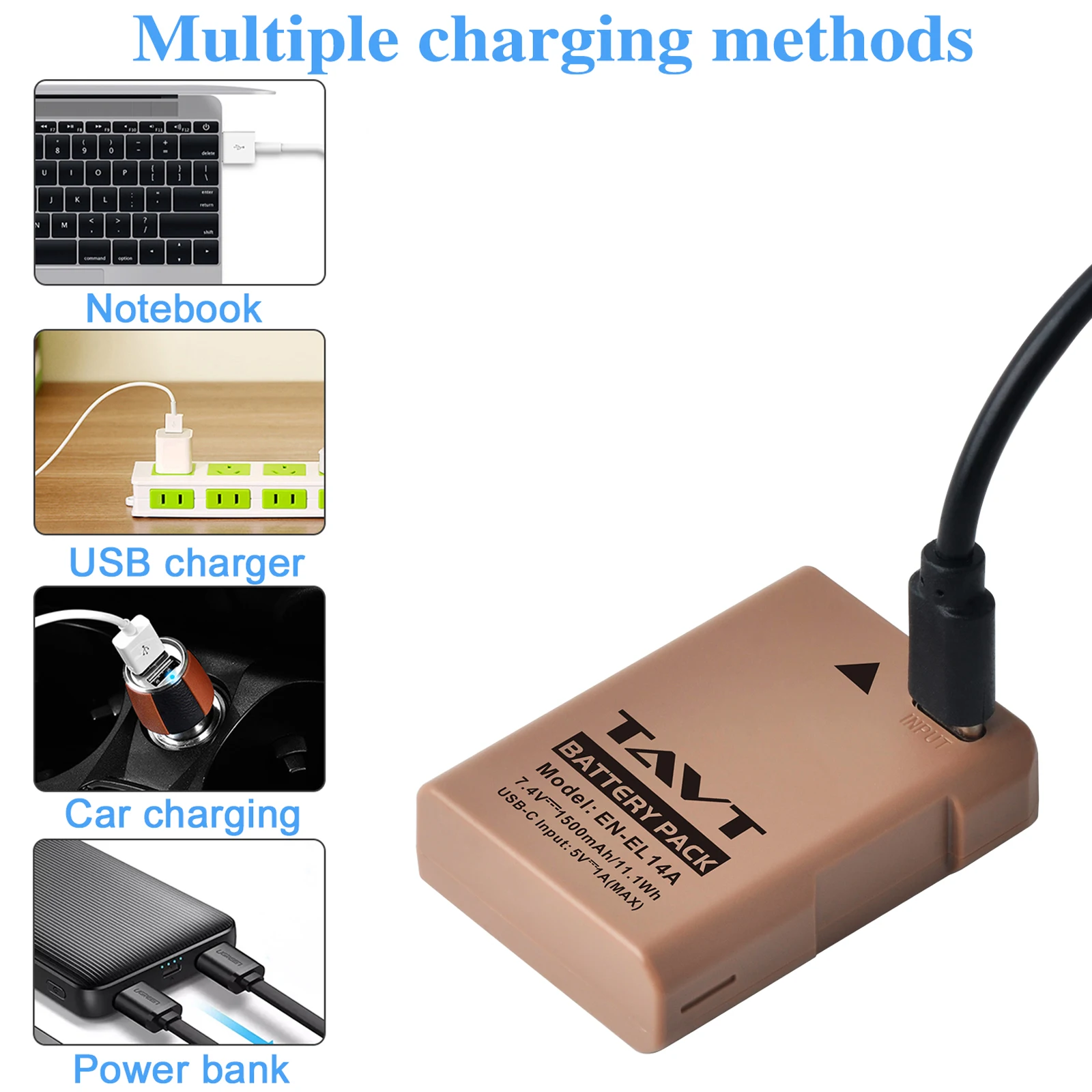 Фото Аккумулятор EN-EL14 USB Type-C EN-EL14a EN EL14 емкостью 1500 мАч для Nikon D5500 D5600 D3400 P700 D5100 D5200 D5300 D3100 D3200 D3300 №3