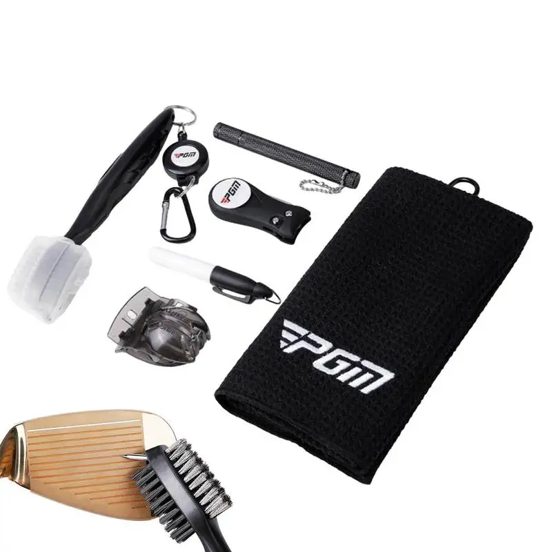 

Golf Essentials Kit Exquisite Golf Towel Set Portable Golf Bag Supplies Reusable Golf Ball Alignment Kit Flexible Golf Brush