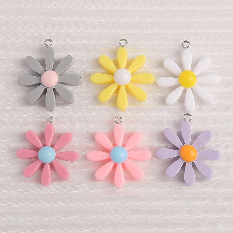 

10pcs 28x32mm Candy Colors Resin Flower Charms Pendants for Jewelry Making Girls Cute Drop Earrings Necklaces DIY Keychains Gift