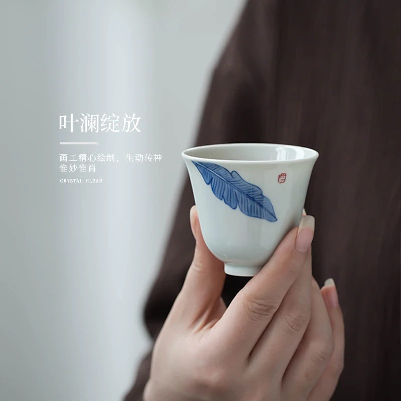 

Цзиндэчжэнь, ручная работа, ретро, сине-белая чашка-подставка, одинарная ручная роспись, фарфоровый Стандартный чайный сервиз, чайная чашка