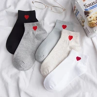 heel embroidered love boat socks spring cotton color novelty girls cute heart embroidery casual funny ankle socks pack womens