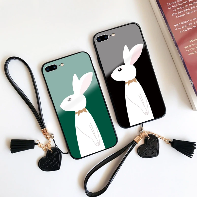 

Tempered Glass Case For Samsung M53 M33 M23 5G M13 M52 M32 M62 M51 M31 M30 S Cute Cartoon Rabbit Hard Back Soft Silicon Cover