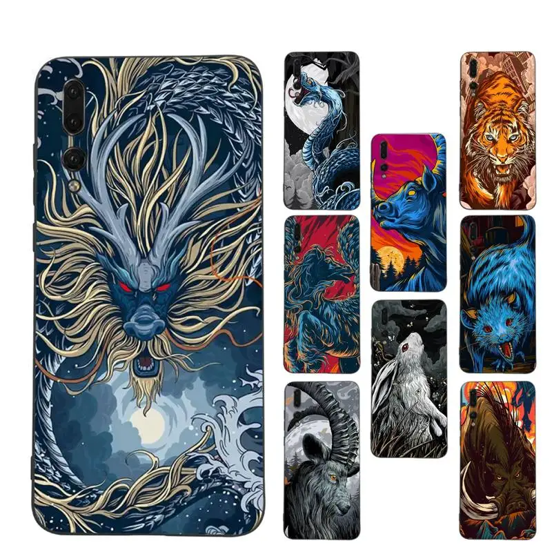 

Chinese zodiac style Phone Case Soft Silicone Case For Huawei P 30lite p30 20pro p40lite P30 Capa