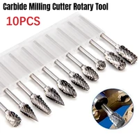 10pcs tungsten carbide cutter rotary burr drill grinder carving bit double cut for wood stone carving steel metal working 3x6mm