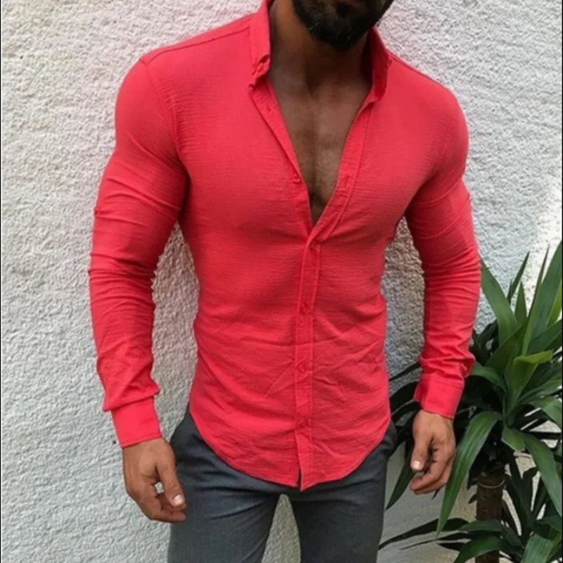 Spring and Autumn New Men Pure Color Shirt England Leisure Cotton and Linen Handsome Man Long Sleeve Fashion Men's Shirt  Daily