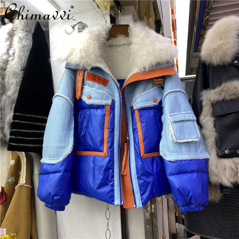 

Женское пальто из Тосканского меха, новинка 2022, зимняя одежда, Высококачественная свободная и теплая куртка на белом утином пуху с длинным р...