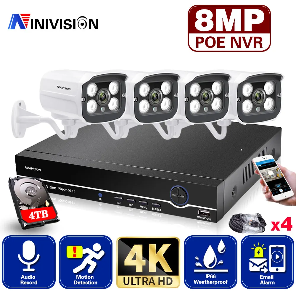 

Система видеонаблюдения Poe, 4K, 8 Мп, 4 канала