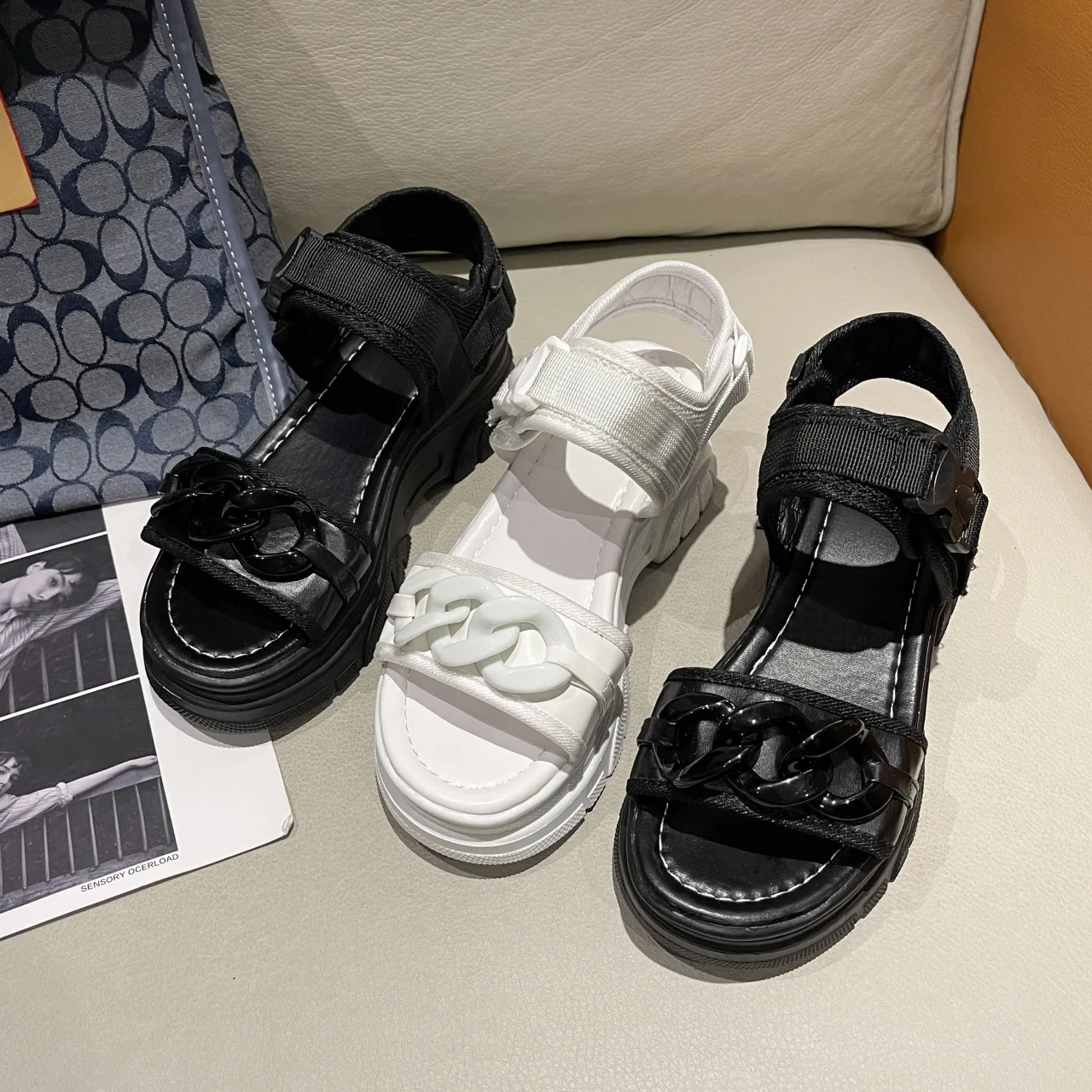 Women Platform Sandals 2022 Summer Designers Chunky Wedges Shoes Metal Chain Beach Sandals Woman High Gladiator Sport Sandalias