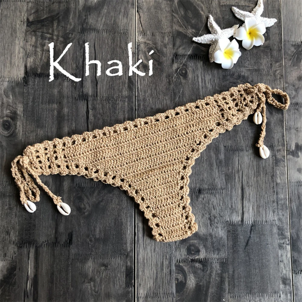 

Women Sexy Beach Bikini Bottom Thong Handmade Crochet G-String T-Back Knickers Swimwear Hollow Out Low Waist Bathing Suit 2022