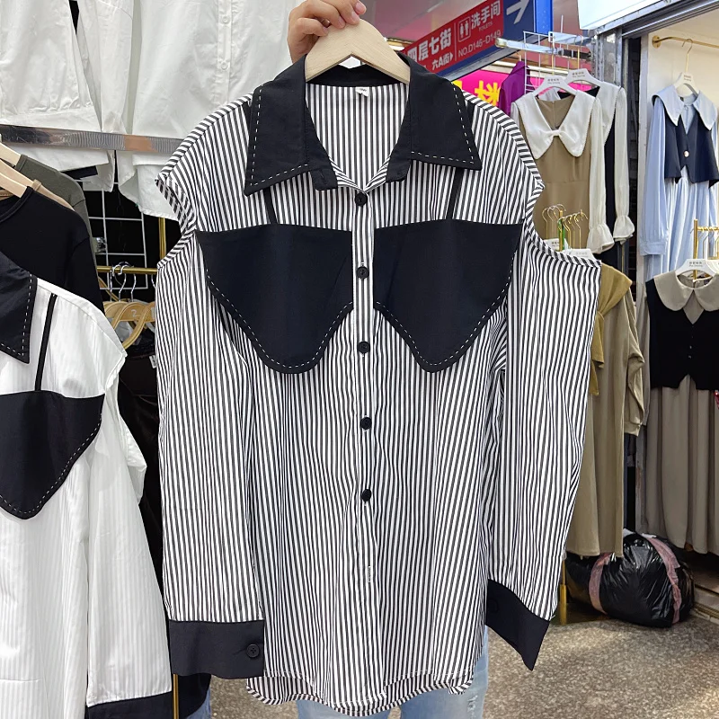 

VANOVICH Summer 2023 New Temperament Fashion Contrast Color Stripes Casual Shirts Female Europe and America Style Loose Shirt