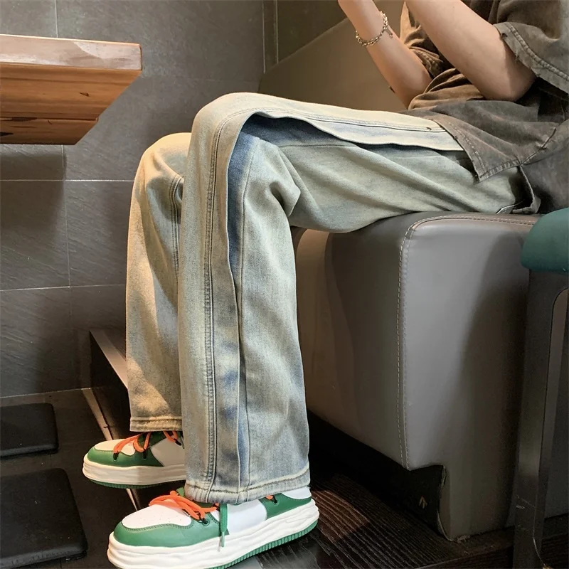 Korean Straight Jeans Men Fashion Retro Casual Baggy Jeans Men Streetwear Loose Hip Hop Denim Pants Mens Trousers M-2XL