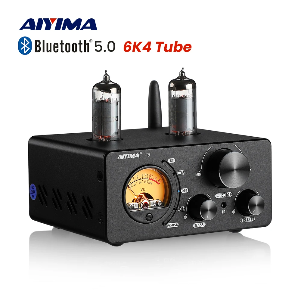 AIYIMA T9 Bluetooth Tube Amplifier USB DAC AMP A02 TPA3116 Bluetooth 5.0 Power Amplifiers VU Meter Amplificador Stereo 100Wx2