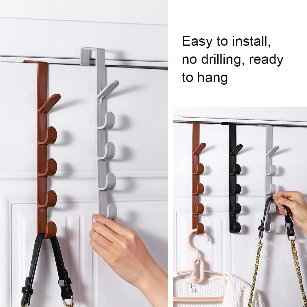 

Bedroom Door Hooks Clothes Hanging Rack Over The Door Plastic Home Storage Organization Hooks Purse Holder for Bags Rails