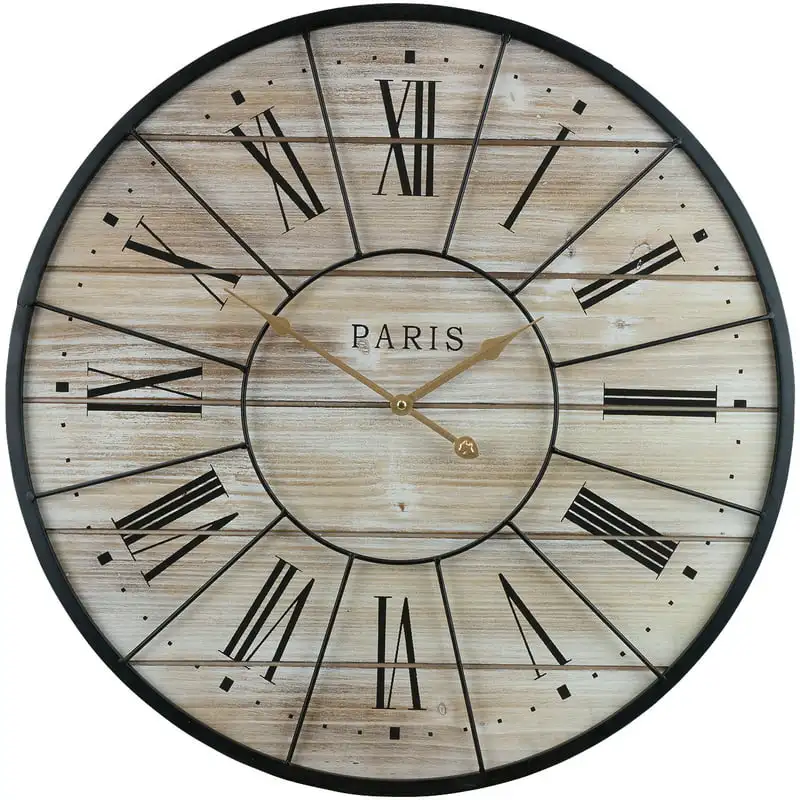 

Paris Oversized Wall Clock, Centurion Roman Numeral Hands, Parisian French Country Rustic Modern Farmhouse Décor, Analog Wood M