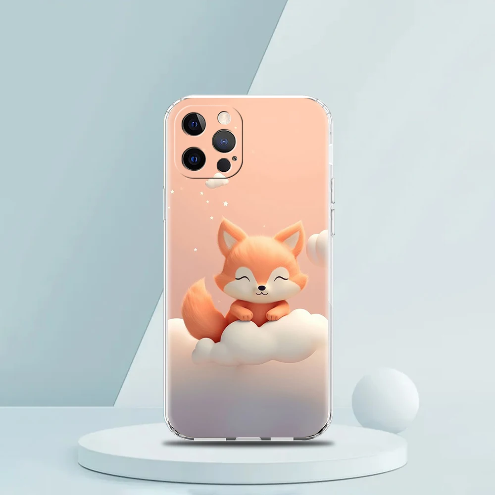 Мягкий прозрачный чехол из ТПУ для iPhone 16, 15, 14, 13, 12, 11 Pro Max 16E 8 7 Plus XS Max, противоударный корпус, милая животное, лиса (art.: 3920cccedd19d) - 3920cccedd19d