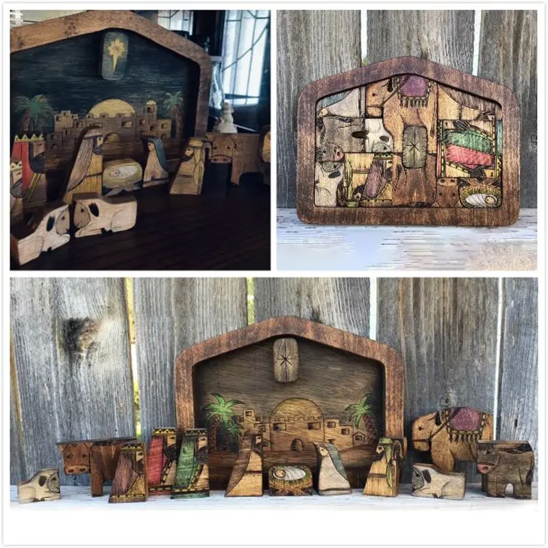 

1set Wooden Jesus Puzzles Nativity Set Nativity Puzzle Puzzle Game Kids Desk Figurine