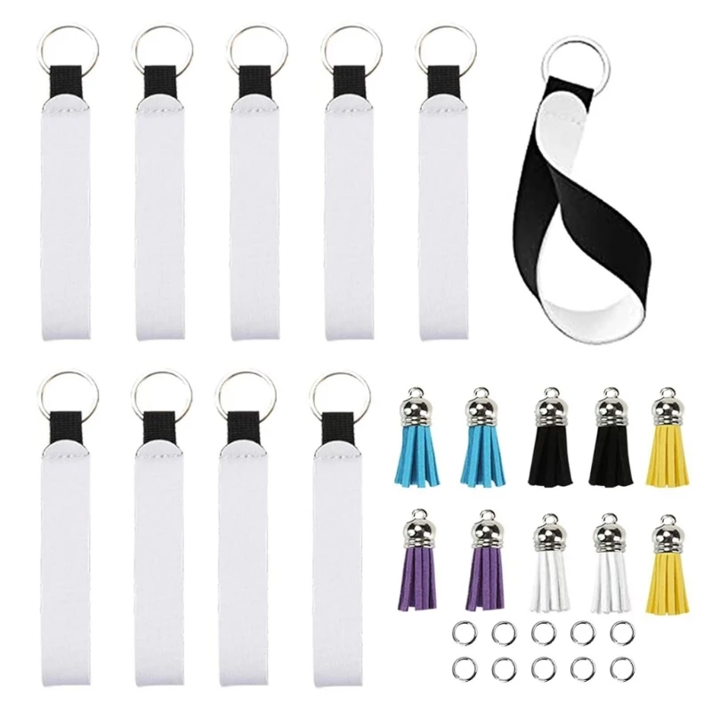 

10pcs Sublimation Blank Neoprene Dive Wrist Straps 10pcs Color Keychain Tassels