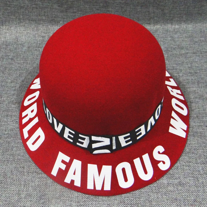 

New European US Women Wool Felt Fedora Trilby Hats Letter Ladies Bucket Hats Dome Cap Female Sun Top Hats Autumn Winter GH-256