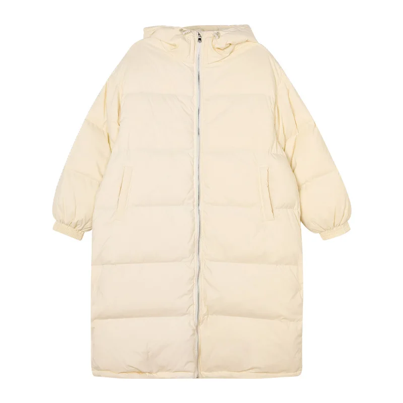 Long zipper hooded down jacket women's winter new thickened white duck down coat