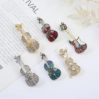 violin instrument brooch ladies high end electric guitar bass rhinestone studded luxury jewelry pin retro clothing accessories
