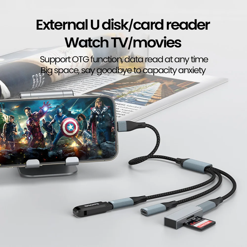 3 в 1 Концентратор типа C USB-концентратор USB C/USB к кабелю Разветвитель нескольких