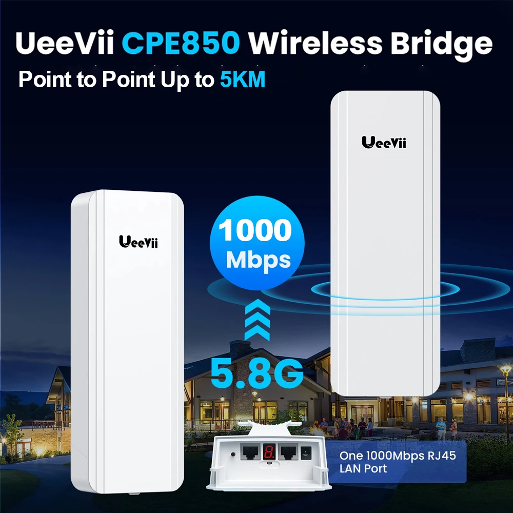 UeeVii CPE850 Wifi Router 750Mbps Wireless Bridge 5KM Long Range 5.8G Wifi Repeater Extender Wi-Fi Signal Amplifier Access Point