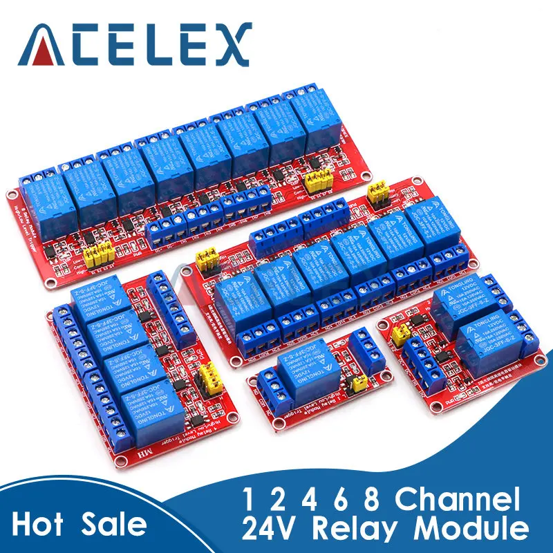 1 2 4 6 8 Channel 24V Relay Module Board Shield with Optocoupler Support High and Low Level Trigger for Arduino